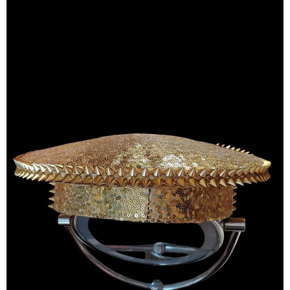 Gold Spike Sequin Captain Hat Punk Rock Masquerade Festival Concert - Picture 7 of 8
